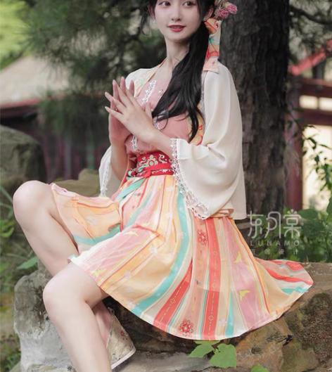 东月棠 小橙汁:宋制汉元素汉服短裙女夏套装...