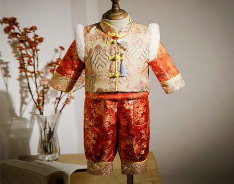 转卖男童唐装中国风冬男宝宝儿童周岁礼服汉服...