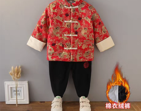 转卖儿童汉服男童拜年服冬季洋气中国风加厚古...