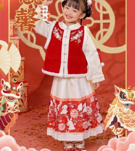 包邮西子问蕊馨女童汉服拜年服 100码短暂...