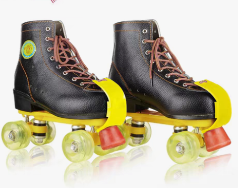 转卖强飞双排溜冰鞋成人男女牛皮轮滑鞋四轮旱...
