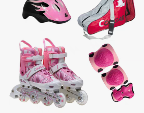 转卖美洲狮正品溜冰鞋儿童套装 ，M码，内长...