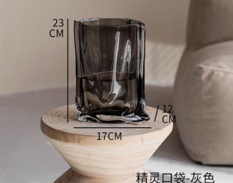 转卖创意褶皱纸袋网红玻璃花瓶摆件客厅插花水...