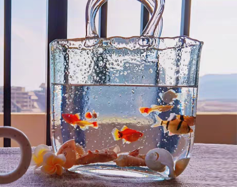 转卖包包式花瓶手提篮插花玻璃鱼缸摆件客厅小...