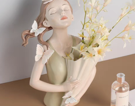 包邮轻奢蝴蝶少女捧花摆件工艺品高档摆饰品客...