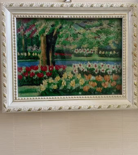 包邮缅甸宝石画，用碎宝石和彩砂拼接镶嵌做成...