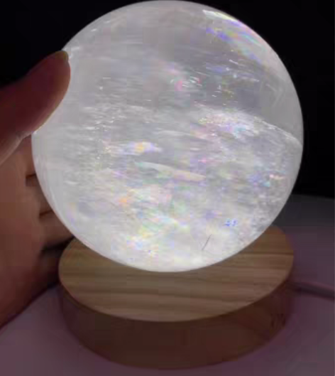 包邮彩虹白球小夜灯白色方解石水晶球 直径1...