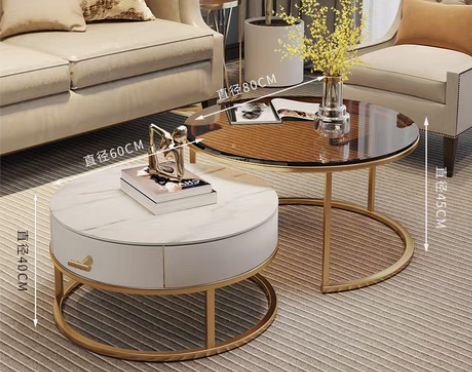 转卖圆形茶几现代简约轻奢大理石客厅家用小户...