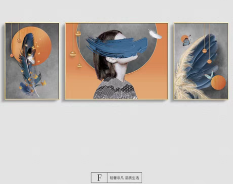 转卖橙色客厅装饰画沙发背景墙现代简约三联画...