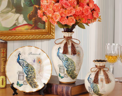 包邮陶瓷花瓶三件套摆件家居客厅电视柜创意装...