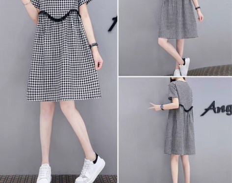 转卖格子连衣裙2023新款夏季韩版中长款大...