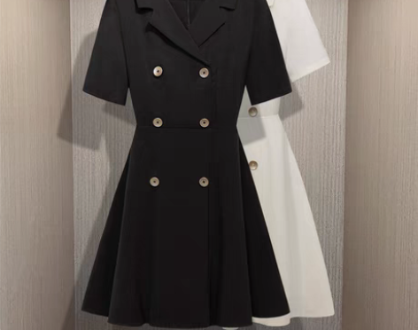 转卖赫本风连衣裙女夏2020新款双排扣西装...