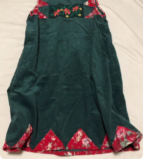 灯芯绒民族风复古绣花拼接宽松大摆背心连衣裙...