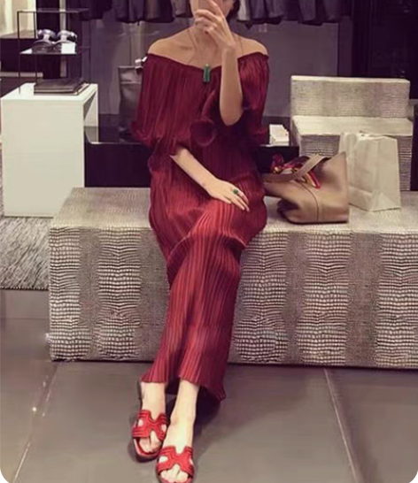 包邮2023夏季新款名媛气质一字肩连衣裙女...