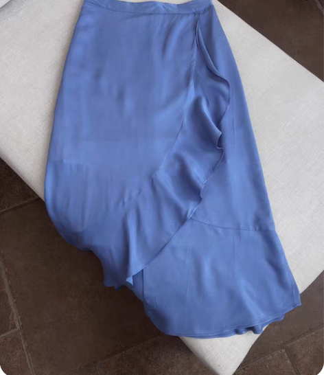 春夏新款粉色/蓝色铜氨丝半身裙女士中长款A...