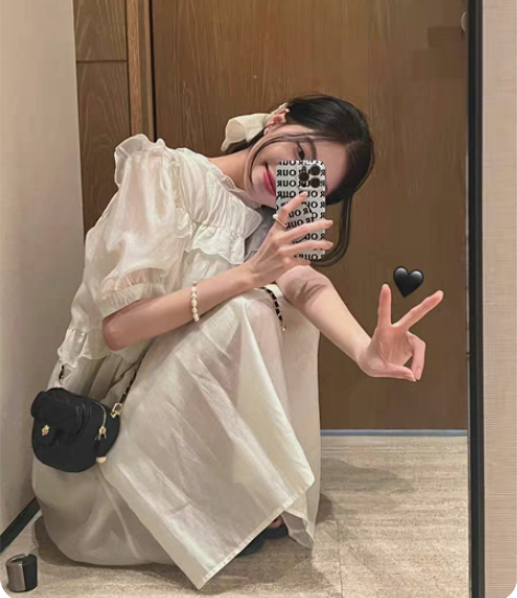 瘦竹竿自制 法式荷叶领花边连衣裙女夏季新款...