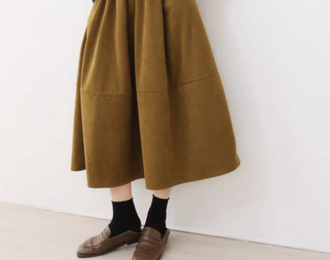 转卖复古灯芯绒半身裙松紧高腰A字大摆中长裙...