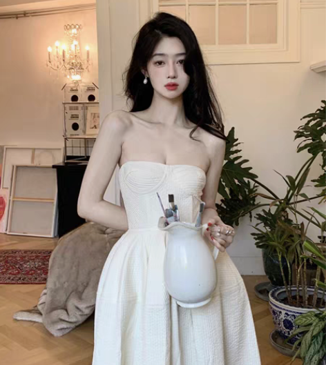 转卖胖mm性感纯欲风白色抹胸连衣裙夏季女装...