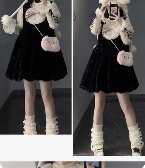 出withpuji家 小甜豆 黑色花苞裙 ...