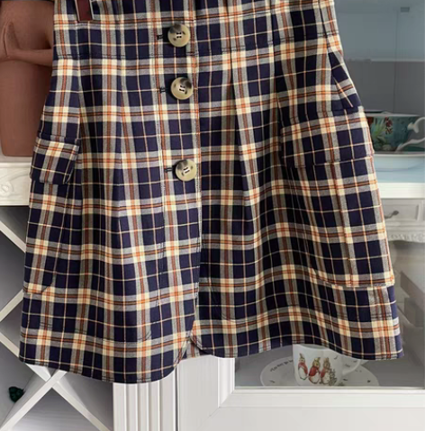 包邮地素dizzitJK风高腰格纹半身裙花...