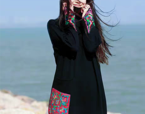 转卖读你原创设计民族风秋冬裙连衣裙厚中长款...