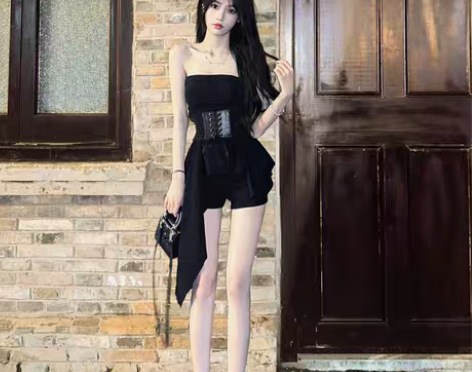 转卖纯欲风性感重工一字肩妈见打系列收腰显瘦...