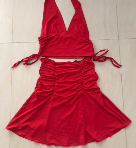 包邮古着vintage复古纯欲风挂脖吊带短...