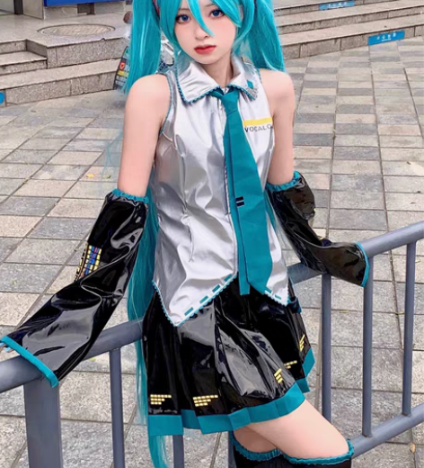 包邮初音未来cos衣服假发全套 图上就是实...