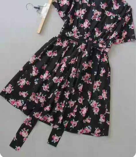 衣香丽影 伊芙丽同款港风复古纯棉印花雪纺连...