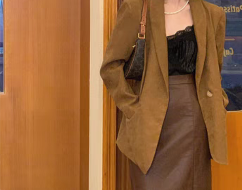 转卖酒午港风复古2020自制秋款咖色PU皮...