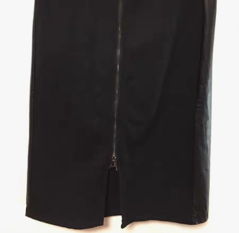 播 黑色pu拼接款中裙 S码裙子是一步裙 ...