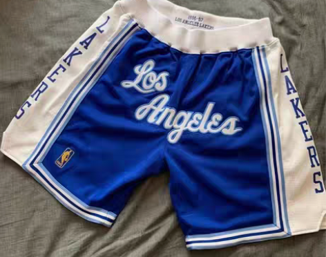 包邮美式篮球短裤湖人队复古刺绣版高街健身运...