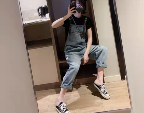 转卖包邮全新网红牛仔背带裤女夏季新款韩版宽...