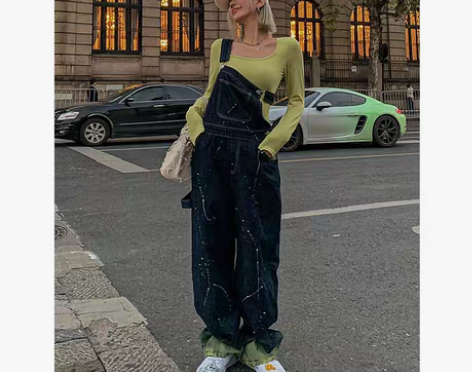 转卖24h Vibing 背带牛仔裤女美式...