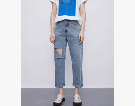 转卖UR春秋新品女装街头破洞宽松直筒牛仔裤...