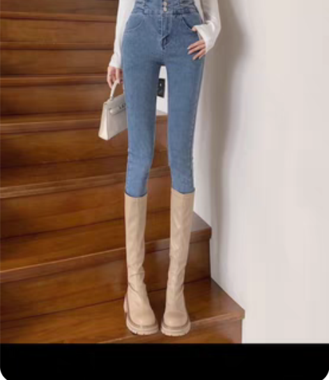 包邮（100元5件）松紧腰破洞牛仔铅笔裤小...