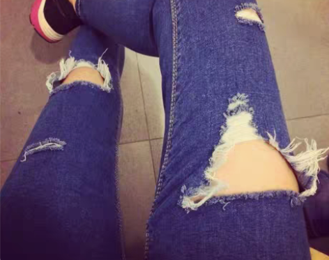 大码牛仔九分裤女夏胖妹妹薄款高腰破洞超弹力...