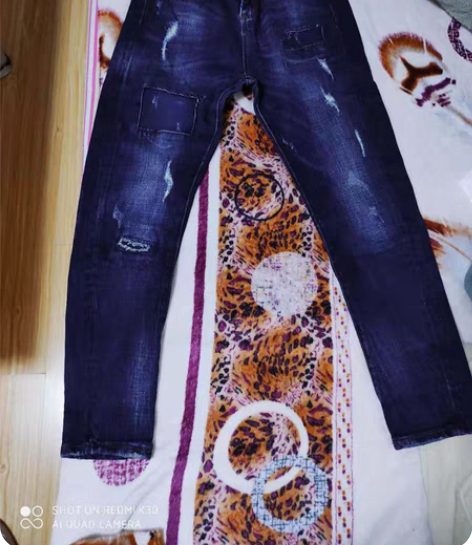 包邮深蓝牛仔磨破铅笔裤 萝卜裤 130斤内...