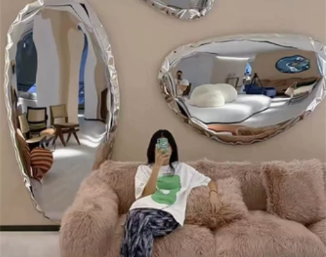 饰品装饰沈氏 酒店轻奢不锈钢镜子壁挂客厅背...