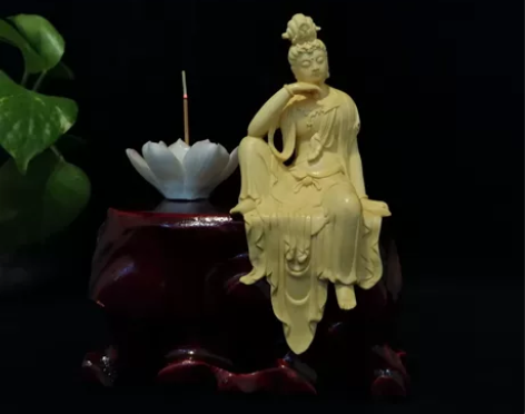 全新大叶黄杨木自在观音佛像   观音菩萨 ...