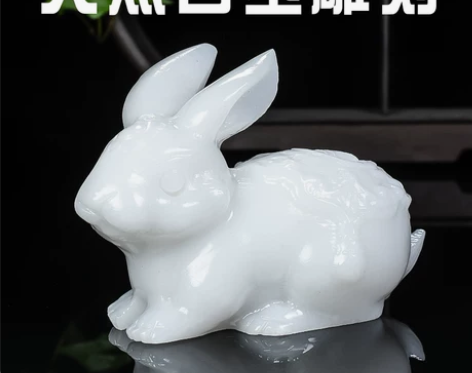 玉雕玉石生肖兔子一对本命年摆件白玉兔招财家居