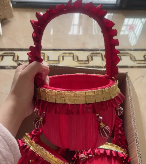 贝影原创春节手工编织花篮早生贵子手提篮礼品...