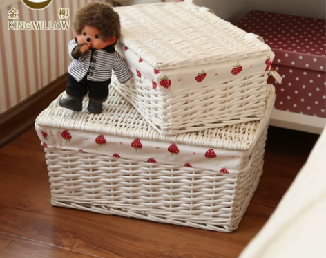 藤编编织收纳箱储物篮玩具收纳箱带盖子储物篮子收纳篮草编收纳...