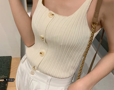 南瓜谷针织吊带背心女2019夏新款小心机修...
