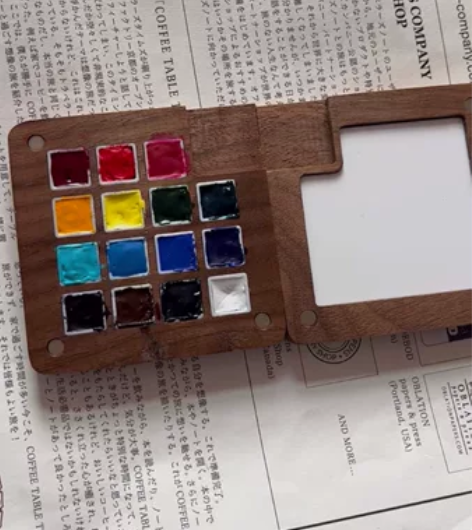 胡桃木15色水彩调色盘?荷尔拜因15色0....