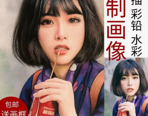 素描画像定制手绘彩铅画代画人物画肖像画真人...