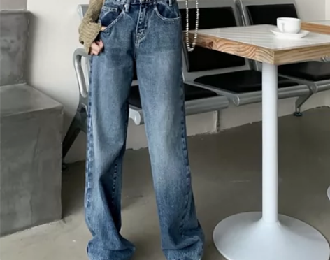老爹牛仔裤女设计感小众直筒宽松阔腿长裤20...