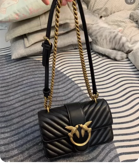 PINKO燕子包飞鸟包斜纹菱格羊皮小号 2...