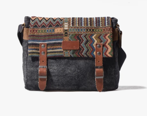 牛XX帆布斜跨包男士包品牌休闲单肩包民族风...