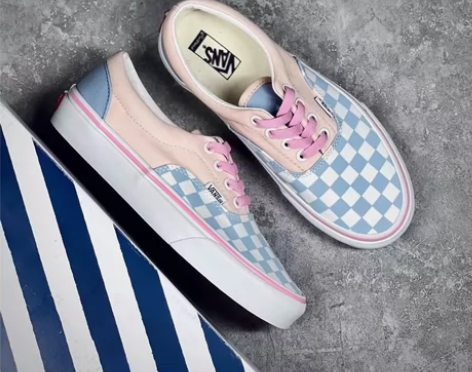 vans 少女蓝粉棋盘格 安纳海姆 小码福...